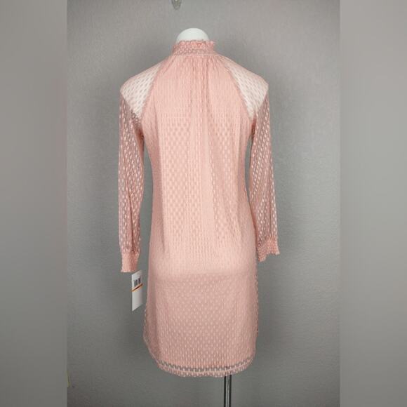 Nina Leonard Lace Mockneck Trapeze Long Sleeve Dress in Blush Size Small - Picture 4 of 16